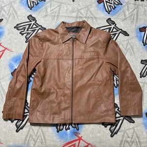 Versace Signature Men's L Leather Coat Brown Full Zip Jacket - Picture 1 of 5