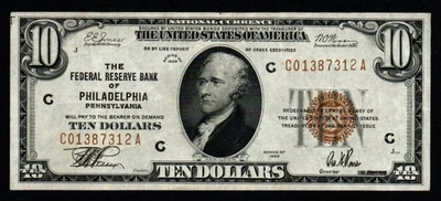 1929 $10 PHILADELPHIA CRISP AU Federal Reserve Bank Note! - Image 1 of 2