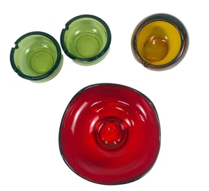 Lotto posacenere vintage metà secolo moderno americano VETRO VIKING ORB + piatto rosso - Foto 1 di 13