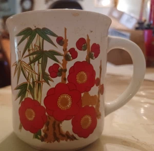 Vintage Kaffeebecher Rot Mohnblumen - Bild 1 von 4