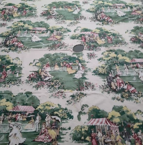 Vintage 1980s Waverly Tennis Anyone? Fabric Table Topper 51 x52" Cutter Piece - Picture 1 of 15