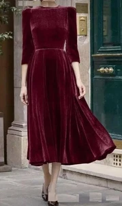 Abito Midi Velluto Borgogna Diserbo Raduno Natale e Feste - Foto 1 di 3
