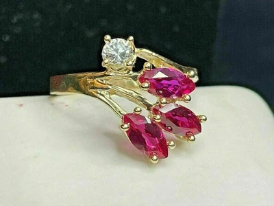 3Ct Lab-Created Pink Ruby Women's Engagement Wedding Ring 14K Yellow Gold Over - Image 1 of 4