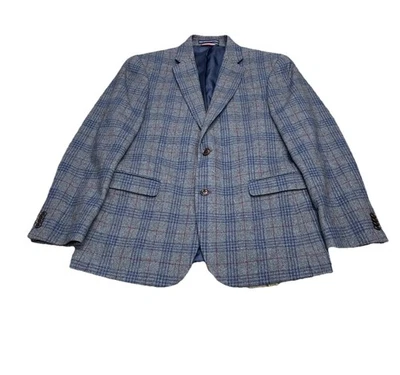 Abrigo deportivo Tommy Hilfiger para hombre gris a cuadros azul rojo acento mezcla de lana 38R Foto 1 de 4