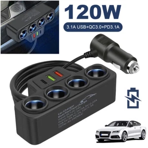 12V/24V Auto KFZ-Adapter 4 Fach Zigarettenanzünder Verteiler Mehrfach Steckdose - Zdjęcie 1 z 11