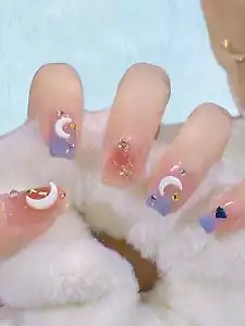 24pcs Square 3D Moon Decor Fake Nail Press On Nails False Nails Glue On Nails - Picture 1 of 5