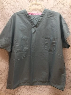 Womens/Mens Scrub Top Short Sleeves Pockets Green Unisex - Image 1 of 4