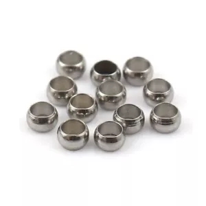 100 cuentas de acero inoxidable engarce cilindro tono plateado-3x2 mm, orificio: 2,2 mm - Imagen 1 de 3