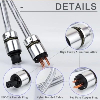 12AWG Audiophile 5N OFC Audio Power Cable HiFi US EU Schuko AC Mains Supply Wire - Image 1 of 4