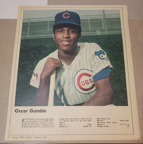 Rare 1969 Chicago Today Cubs Poster Newspaper Insert Oscar Gamble 11 x 13" EX Cover