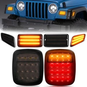 LED Tail Lights Side Marker Lights Turn Signal Lamps For Jeep Wrangler TJ 97-06 - Picture 1 of 12