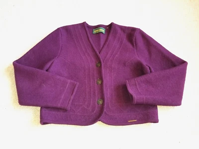 Womens Sweater-GEIGER-AUSTRIA-Vintage-purple boiled wool cardigan ls-36/US 6 - Image 1 of 4