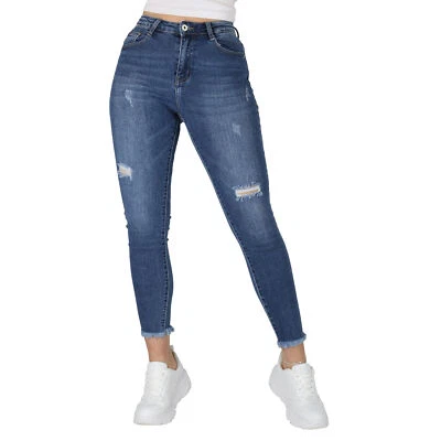 Damen Jeans Skinny Fit Destroyed Look Fransen Hose 837377 - Bild 1 von 4