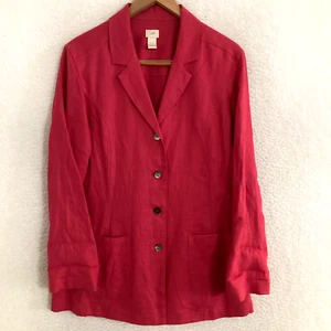 J Jill Linen Blazer Jacket Womens Size L Tie Back Relaxed Fit Lagenlook 4 Button - Picture 1 of 8