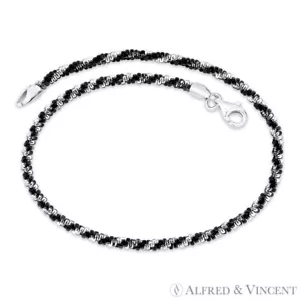 2.5mm Roc Link 2-Tone Spiral .925 Sterling Black & Silver Italian Chain Bracelet - Imagen 1 de 1