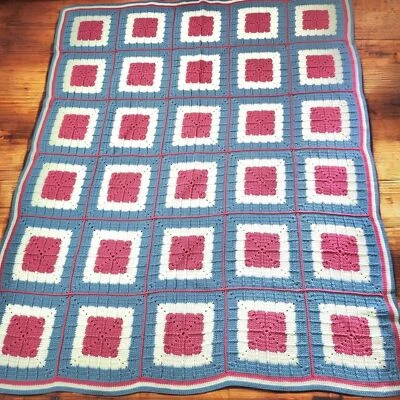 Afgano Entrepierna Hecho a Mano Azul Rosa Blanco Talla 74.75"L x 63"W Completo o Doble Foto 1 de 4