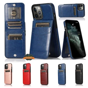 Funda billetera con soporte vertical de cuero con soporte para tarjetas de crédito para Apple iPhone XR - Imagen 1 de 66