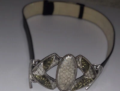 Chicos женщин черный кожаный ремень большой серебро и зеленый крюк пряжка размер SM - Изображение 1 из 4