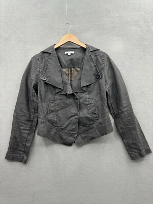 Cabi Jacket Women’s Medium Black Waxed Linen Moto Rocker Short Waisted - Image 1 of 4