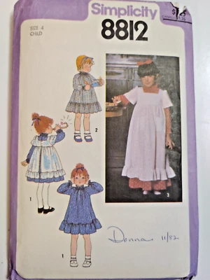 Dress Pinafore Apron Girls 4 4T Simplicity 8812 Sewing Pattern Cut Cottagecore - Image 1 of 4