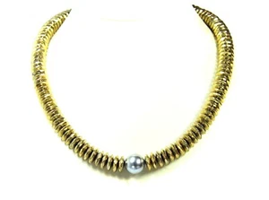 Necklace IN Hematite IN Faceted Button Shape with One Shell Core Pearl - Picture 1 of 2