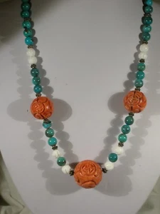 20" Turquoise & Coral Bead Necklace - Picture 1 of 2
