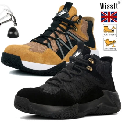 WISSTT Mens Safety Trainers Work Shoes Hiking Leather Durable Knit Steel Toe Cap Boots