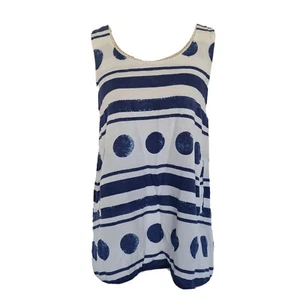 Binny Womens Spots & Stripes Sleeveless Tunic Top Pockets Size 8 White Blue - Picture 1 of 4