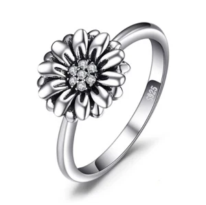 925 Sterling Silver Ring Daisy Flower Band Ring Sizes L & P Ladies Girls Women - Picture 1 of 7