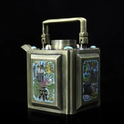 Chinese collect white brass teapost HandMade coloured drawing pot - Image 1 of 4
