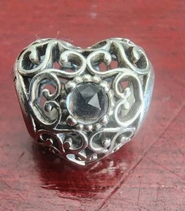 PANDORA S 925 ALE STERLING SILVER ZIRCONIA APRIL OPENWORK HEART CHARM - Picture 1 of 7