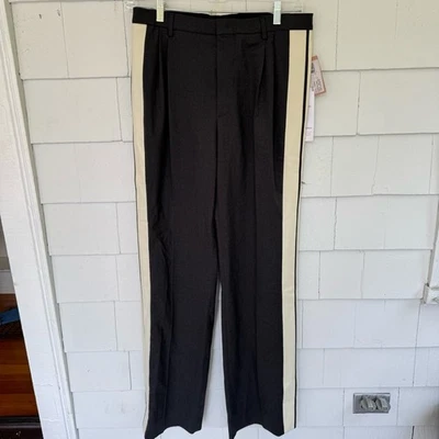 Miu Miu Gabardine Crepe Wool Tuxedo Stripe Pleated Trousers Gray US8 IT44 NWT - Image 1 of 4