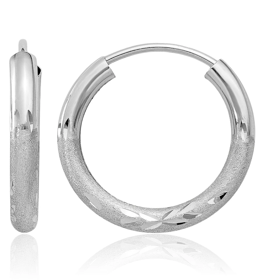 14K Solid White Gold 2mm Endless Round Huggie Small Hoop Earrings - Image 1 of 4
