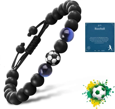 Fußball Armband Jungen Naturstein Fußballarmband Geburtstag Weihnachten - Bild 1 von 4