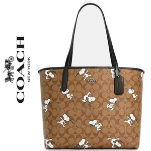 Coach X Peanuts City Tote Bag Signature Canvas With Snoopy LOOK @ SERIAL PATCH! - Picture 1 of 21