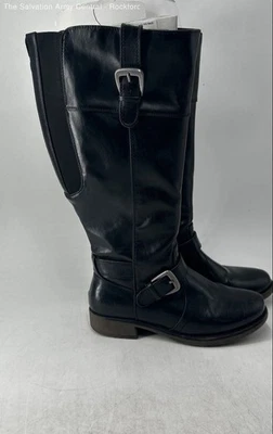 Yuu Womens Black Leather Round Toe Side Zip Knee High Biker Boots 7.5 Lot Of 2 - Image 1 of 4