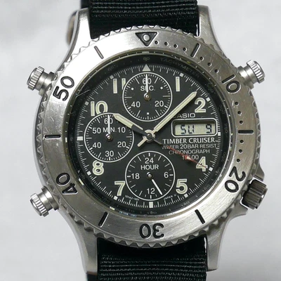 CASIO TIMBER CRUISER Military Field Watch TIC-4 1998 Black Backlight Chronograph - Image 1 of 4