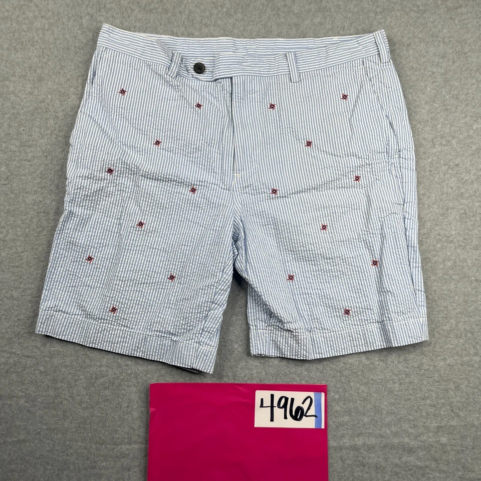 Pantalones Cortos Brooks Brothers Rojo Polar Para Hombre 36 Azul Blanco Rayas Chino Bordado Foto 1 de 4