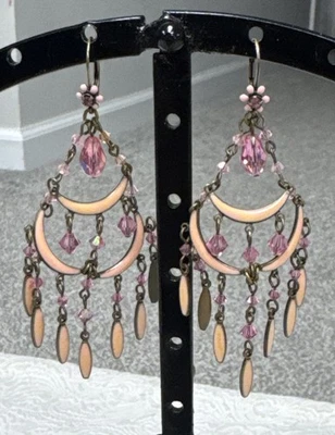 Pendientes araña distintivos de cristal esmaltado rosa vintage 1/20 14KT GF en capas Foto 1 de 4