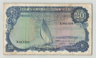 EAST AFRICA 20 Shillings 1964, P-47, A861316, Original VF, Final Variety. R4 - Image 1 of 2
