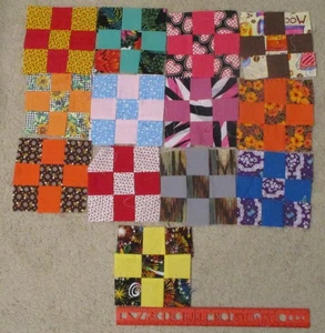 Lot 17 Colorful 9-Patch Cotton Quilt Blocks Assorted Prints Solids - Picture 1 of 7