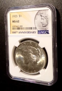 1923 Peace Silver Dollar-100th Anniversary-Certified by NGC as being MS62 - Picture 1 of 2