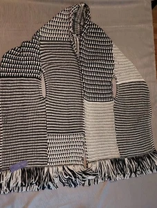 Rebecca Minkoff Negro Blanco Tejido Patchwork Jacquard Capa Bufanda Mantón Envoltura - Imagen 1 de 11