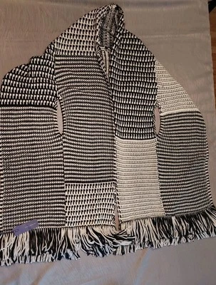 Rebecca Minkoff Black White Knit Patchwork Jacquard Cape Scarf  Schawl Wrap - Image 1 of 4