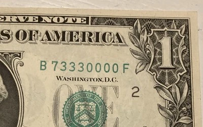 Fancy Ending 0000 - $1 B 7333 0000 F Series 1974 - Image 1 of 3
