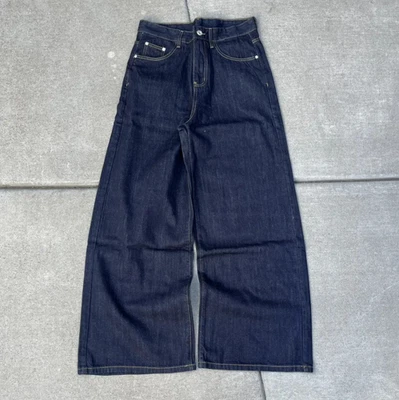 Baggy Indigo Raw Denim Jeans Y2K/2000s Wide-Leg Skater Grunge - Image 1 of 4