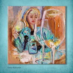 In Vino Veritas. Original self-portait small size mounted painting - Picture 1 of 3