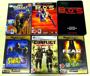 6 PC SPIELE SAMMLUNG BET ON SOLDIER SWAT 3 NAVY SEALS F.E.A.R. CONFLICT SHOOTER - Picture 1 of 2