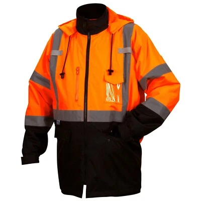 HIGH VISIBILITY ORANGE Hi Vis Insulated Reflective ROAD WORK Safety Bomber PARKA - Image 1 of 4
