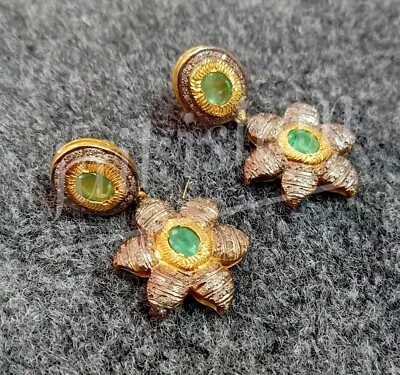 Smaragd Edelstein 925 Sterling Silber Pave Diamant Mai Geburtsstein Ohrstecker - Bild 1 von 4